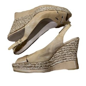 Stuart Weitzman Nude Patent Leather Wedges Sz. 8